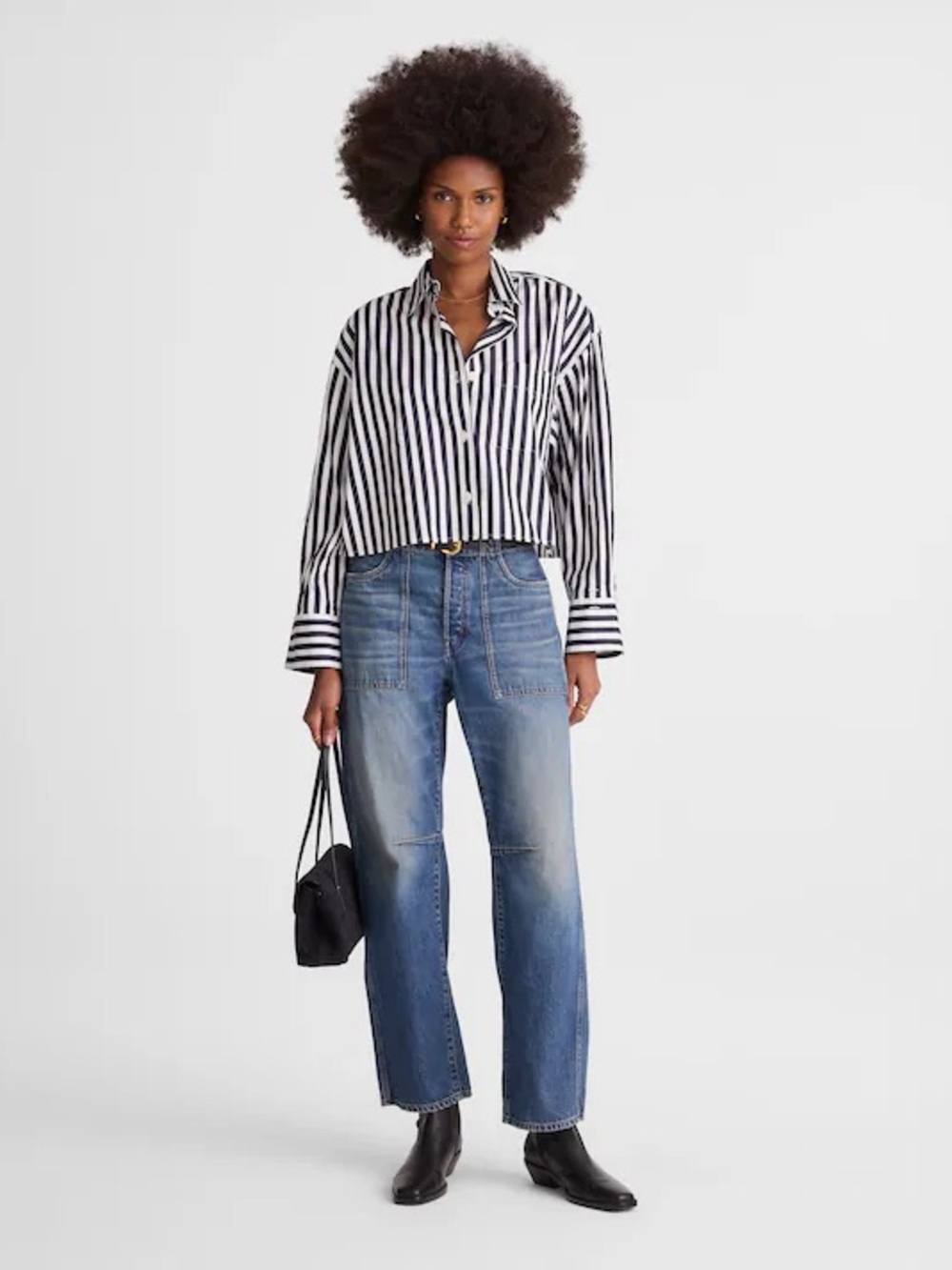 Madewell Navy & White Striped Button-Up
Straight-Hem Shirt